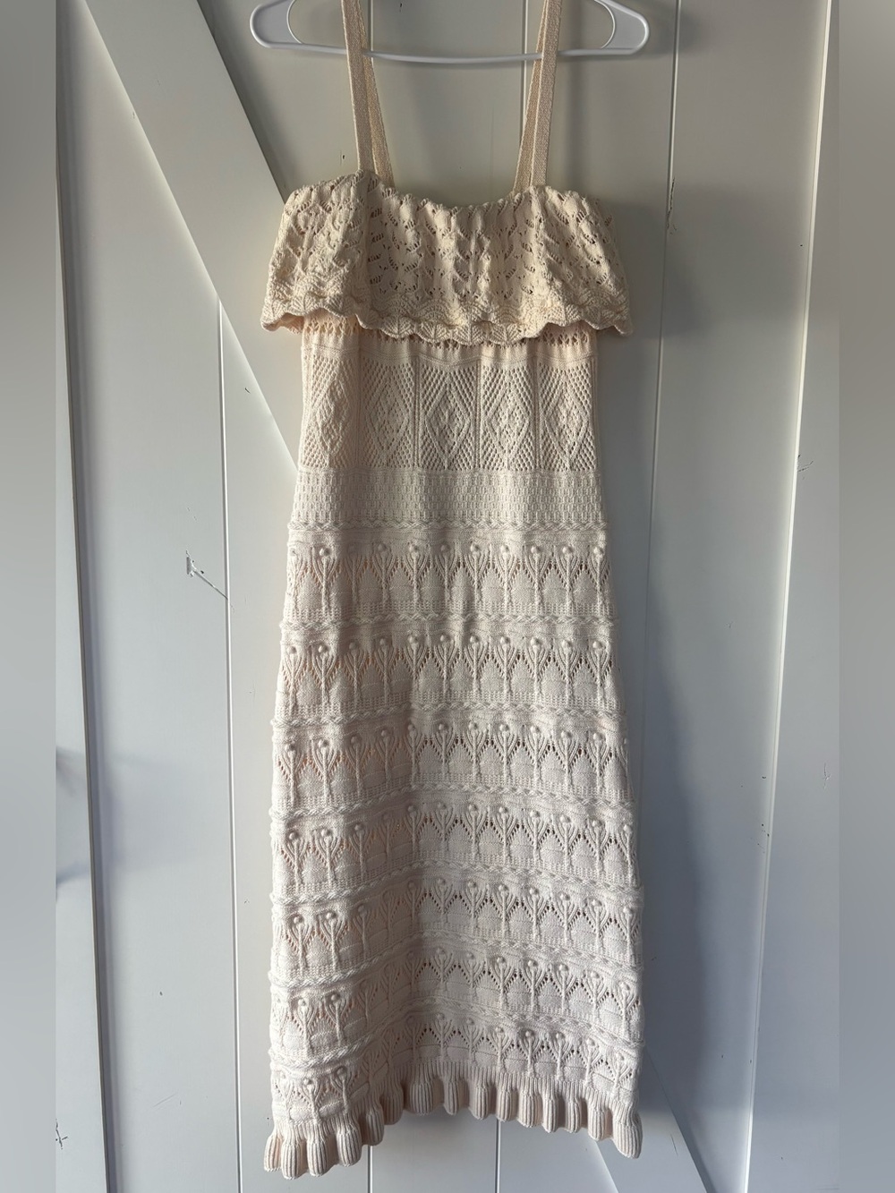 Saltwater LUXE Cream Crochet Midi Dress with Ruffle Bodice